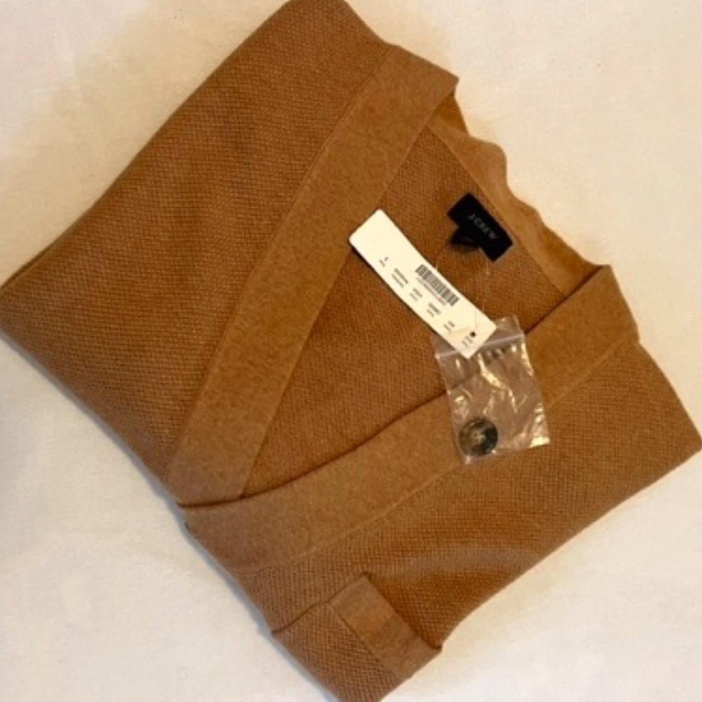 J Crew Small Heathered Camel Cotton Pique Cardigan NWT!‌ - Picture 2 of 4